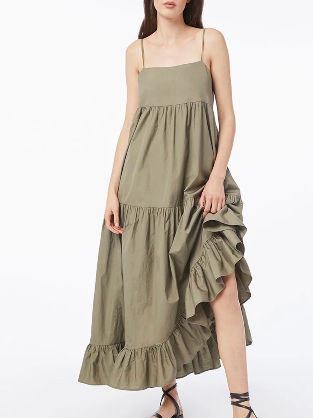 FRAME Gemma Maxi Dress in Military M 100% Cotton Asymmetrical Casual Relax Fit - Picture 5 of 14